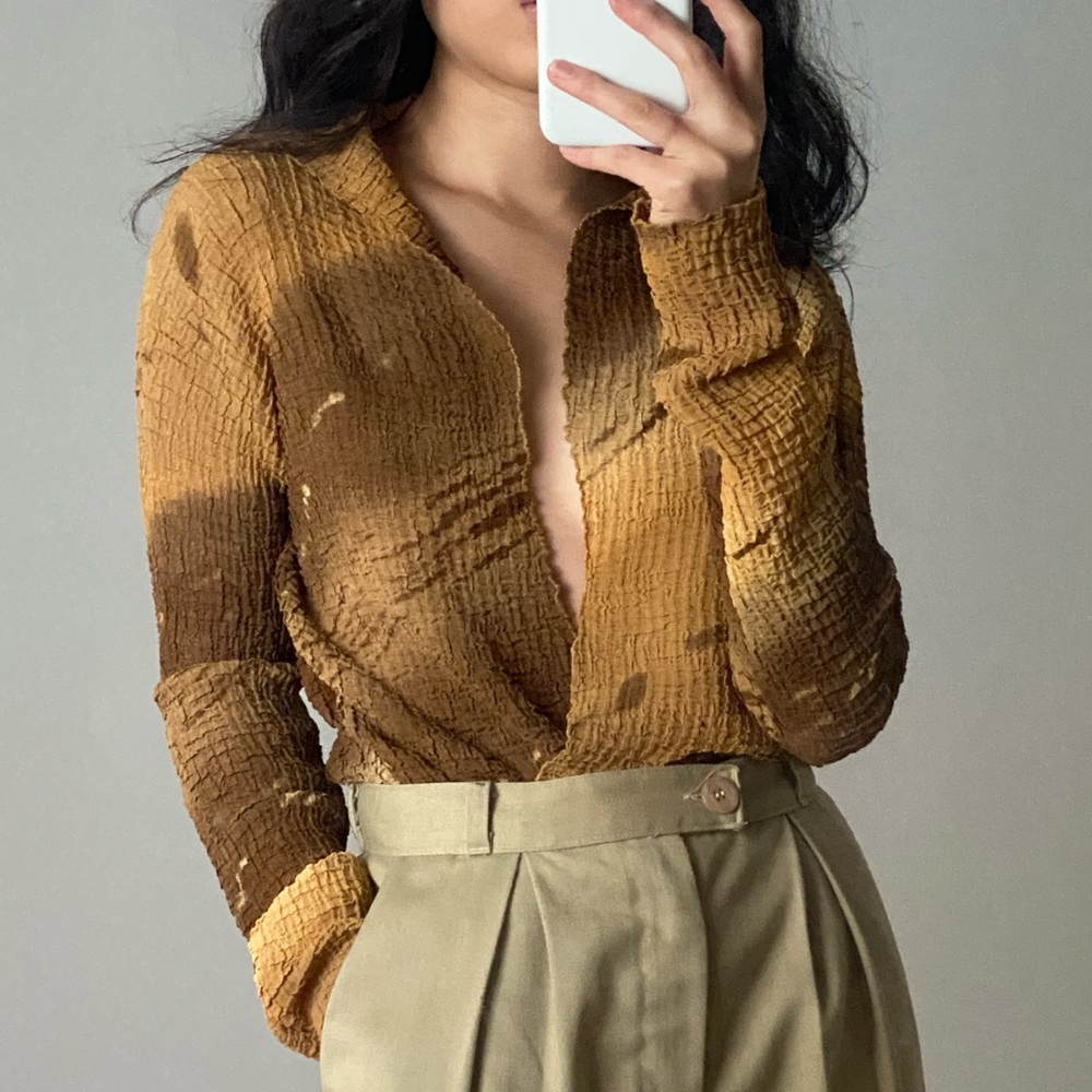 Vintage beige camel Pleats top fits XS S